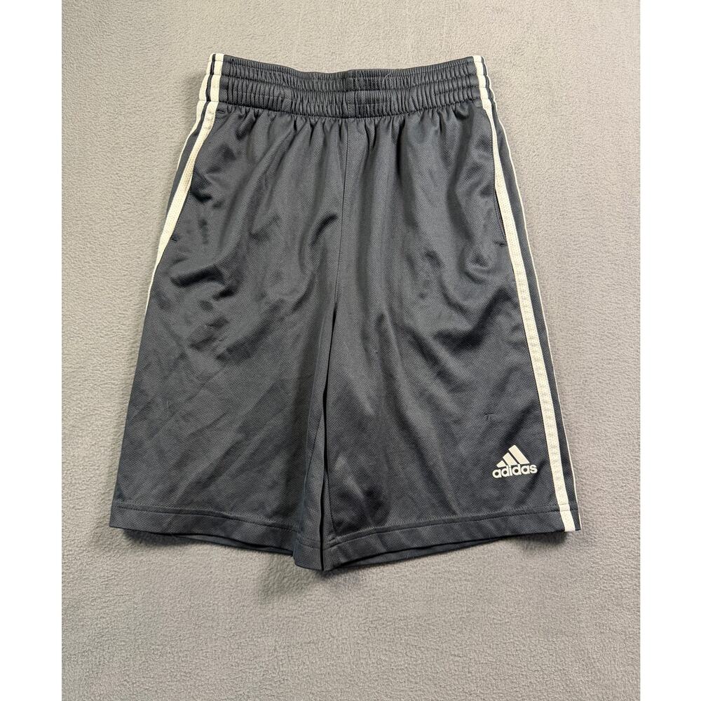 Adidas Youth Boys Shorts Medium Gray White 3-Stripe Mesh Athletic Basketball